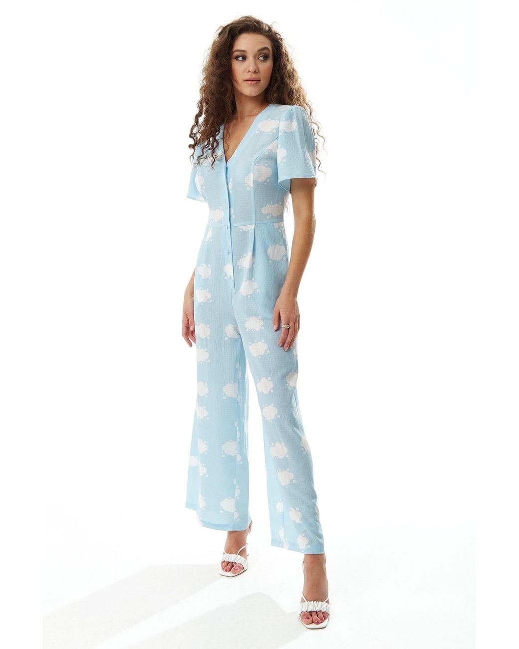 Liquorish Blue Cloud Print Jumpsuit