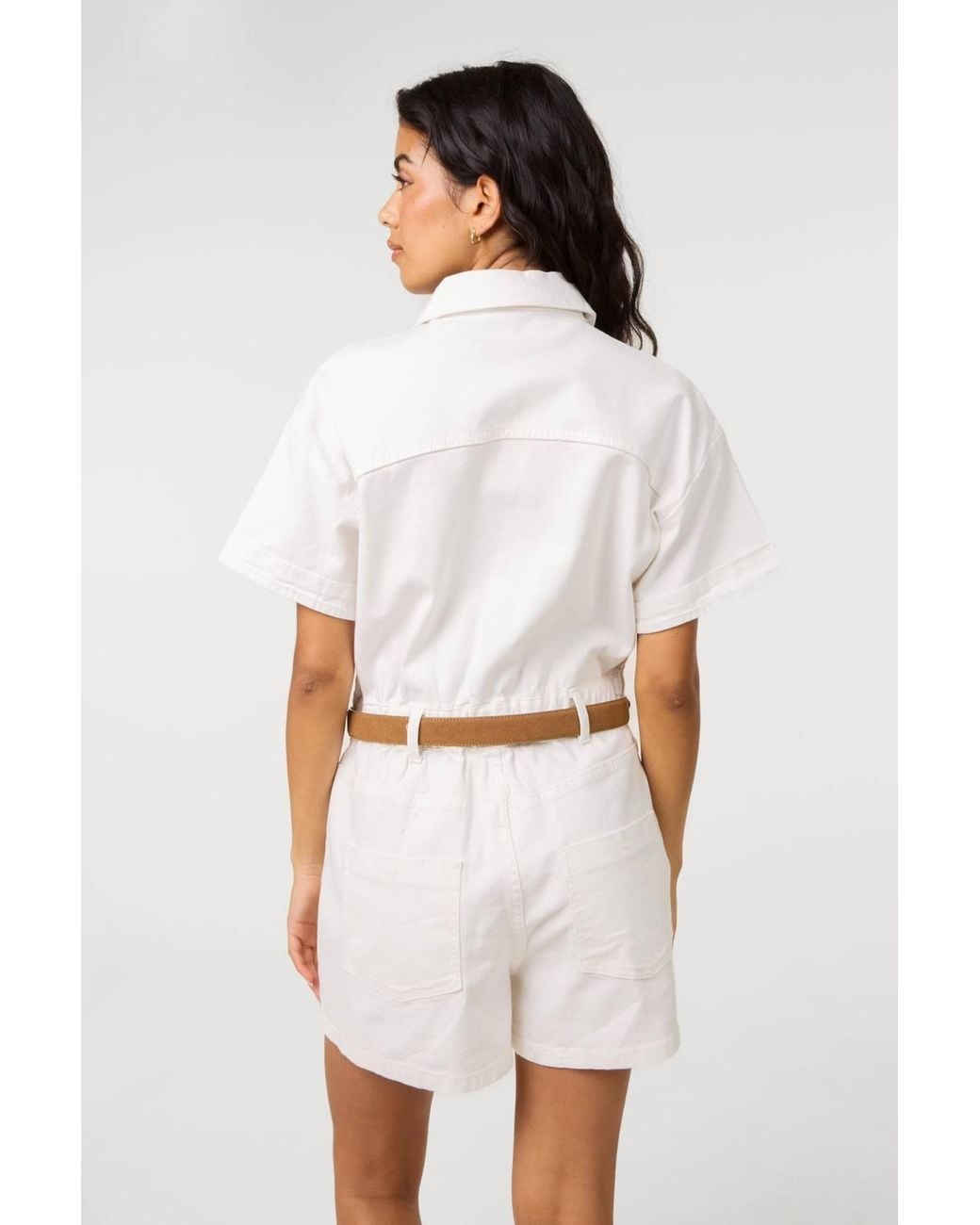 Pink Vanilla White Pocket Detail Denim Playsuit
