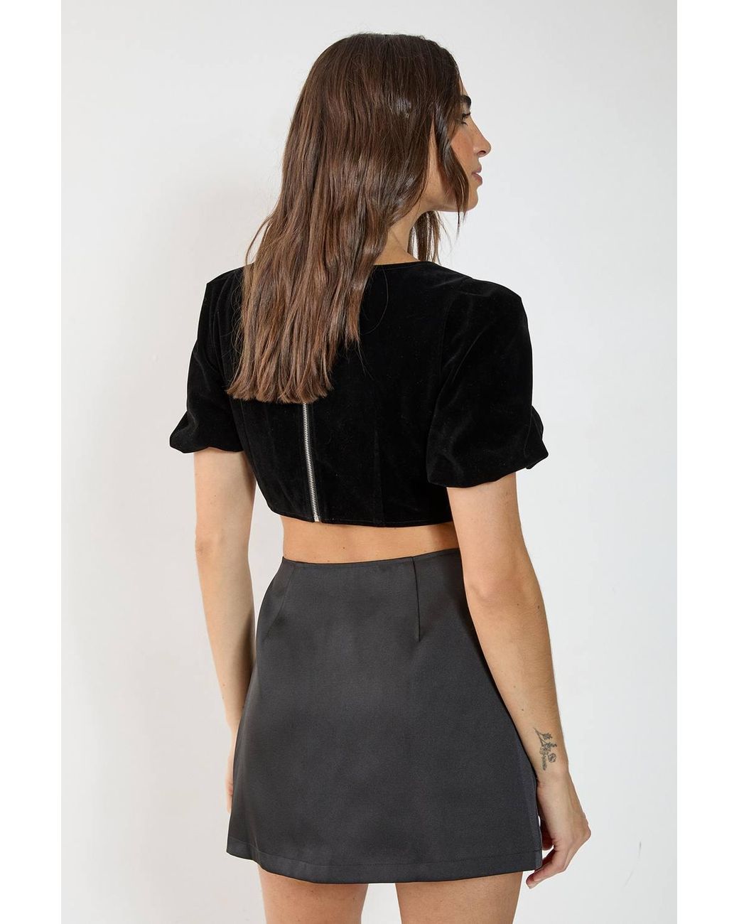 Nasty Gal Black Velvet Satin Mix Puff Sleeve Cut Out Mini Dress
