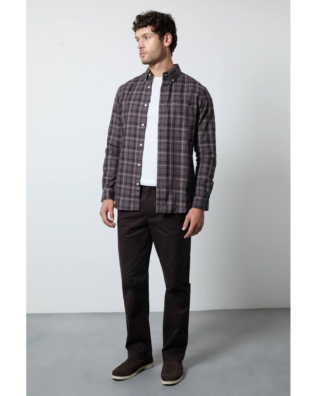 MAINE Gray Check Long Sleeve Shirt for men