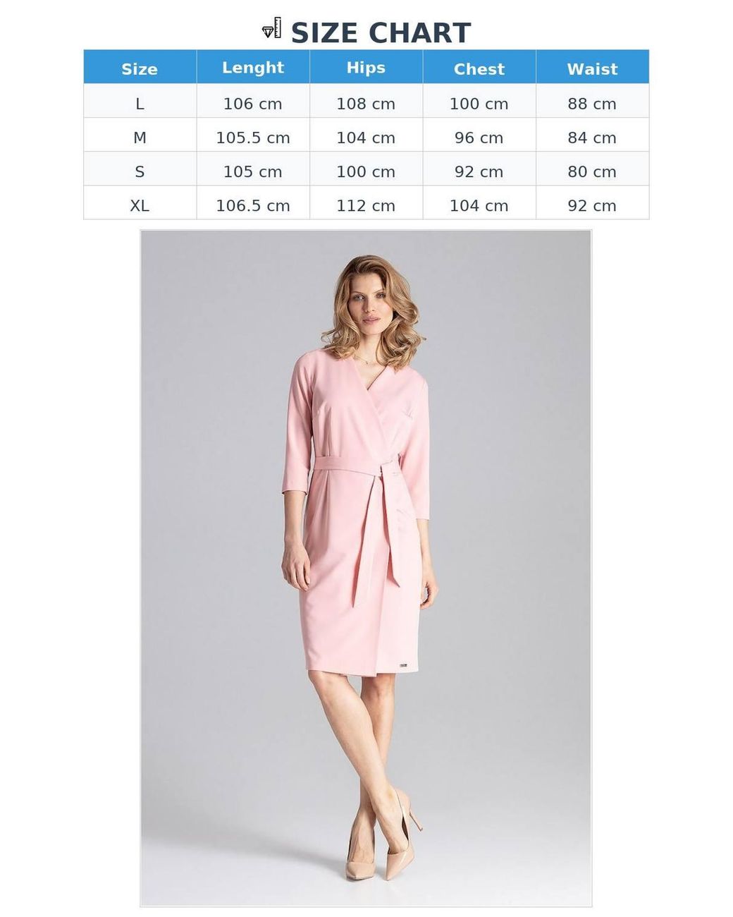 Love Lace Pink Classic Envelope Neck Work Dress With Belt