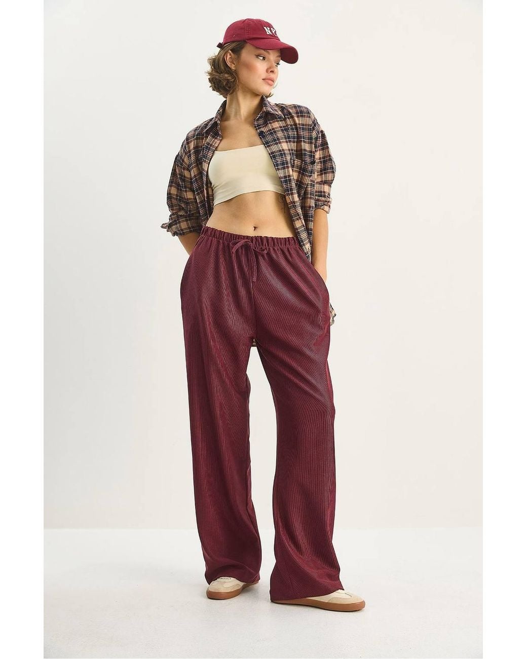 Bianco Lucci Red High Waist Wide Leg Pants