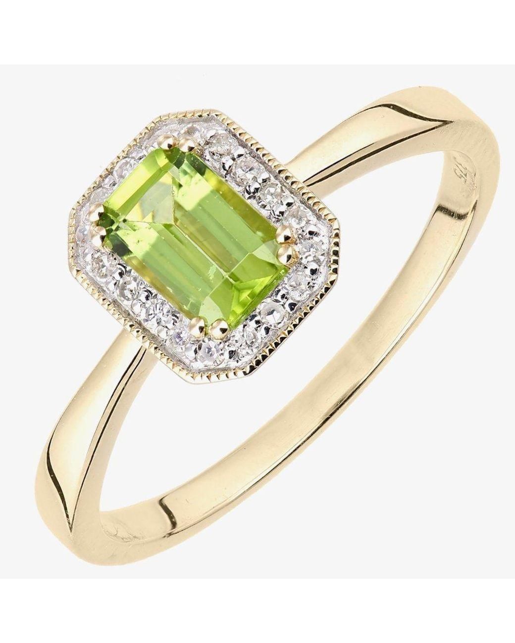T.H.Baker Metallic 9Ct Peridot 0.08Ct Diamond Cluster Ring
