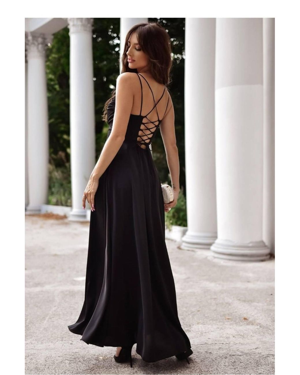 Love Lace Black Minimal Strappy Maxi Dress With Ties