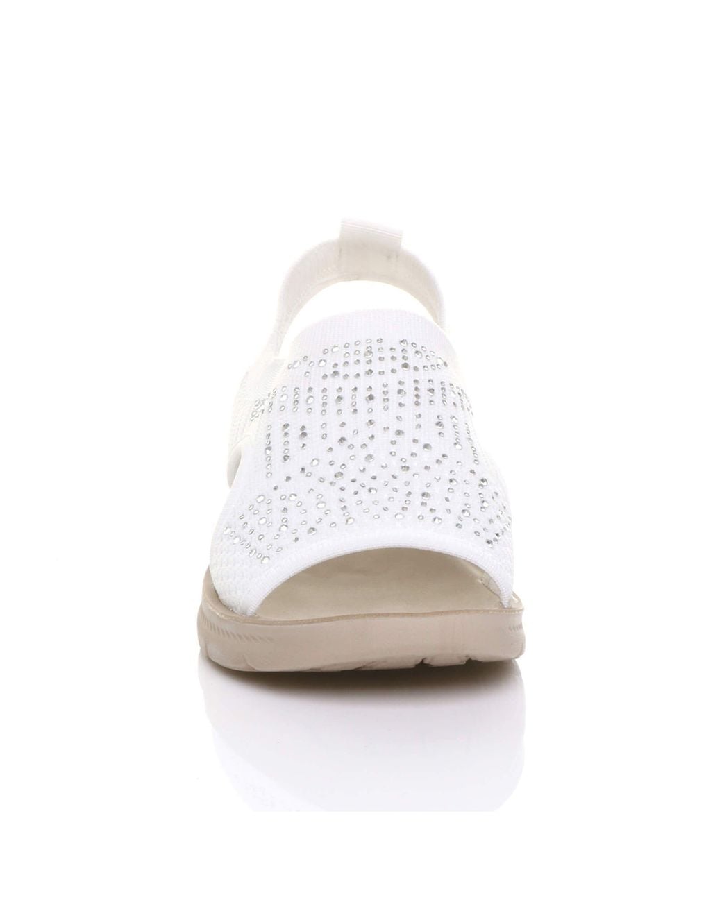 AJVANI White Low Wedge Heel Slingback Diamante Summer Holiday Comfort Sandals