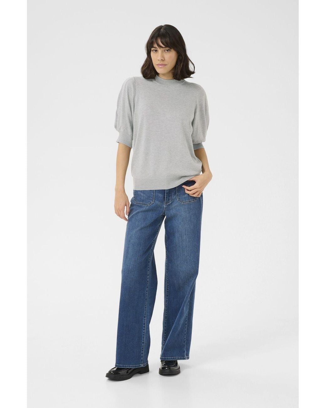 Kaffe Gray Kalone High Neck Half Sleeves Pullover