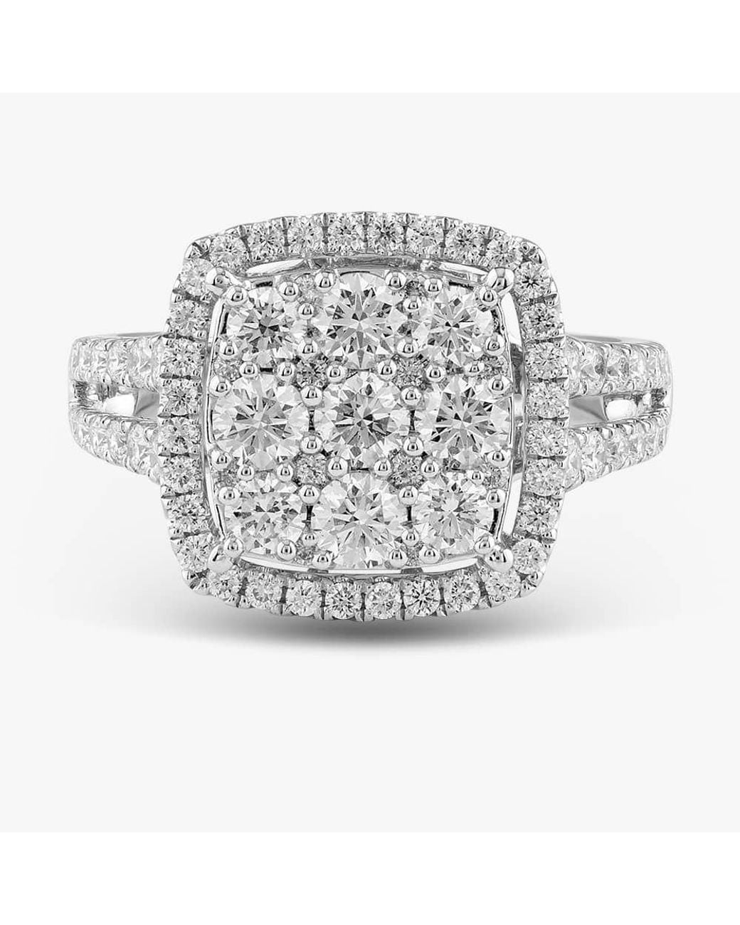 T.H.Baker Metallic 18Ct 1.73Ct Brilliant Cut Diamond Square Cluster Ring R27413Gw18Dd