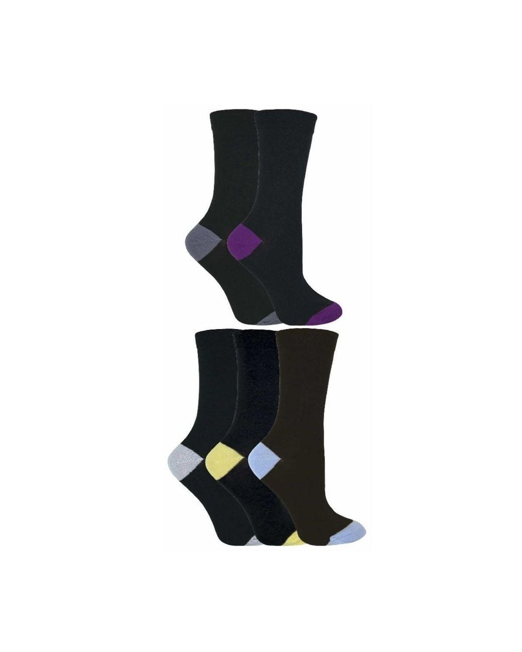 Sock Snob Black 5 Pack Soft Top Cotton Rich Socks With Coloured Heel & Toe