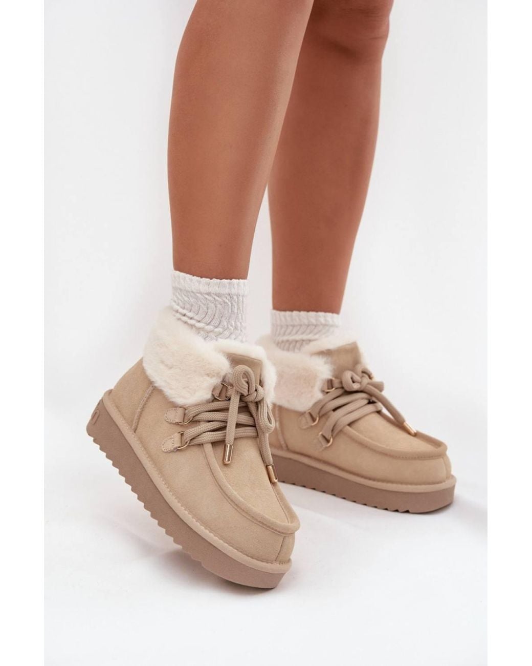 Love Lace Natural Platform Slip-On Suede Snow Boots