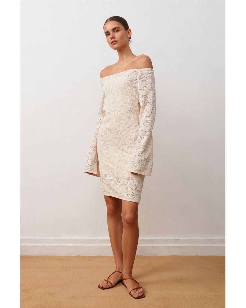Dilvin Natural Fitted Lace Mini Dress