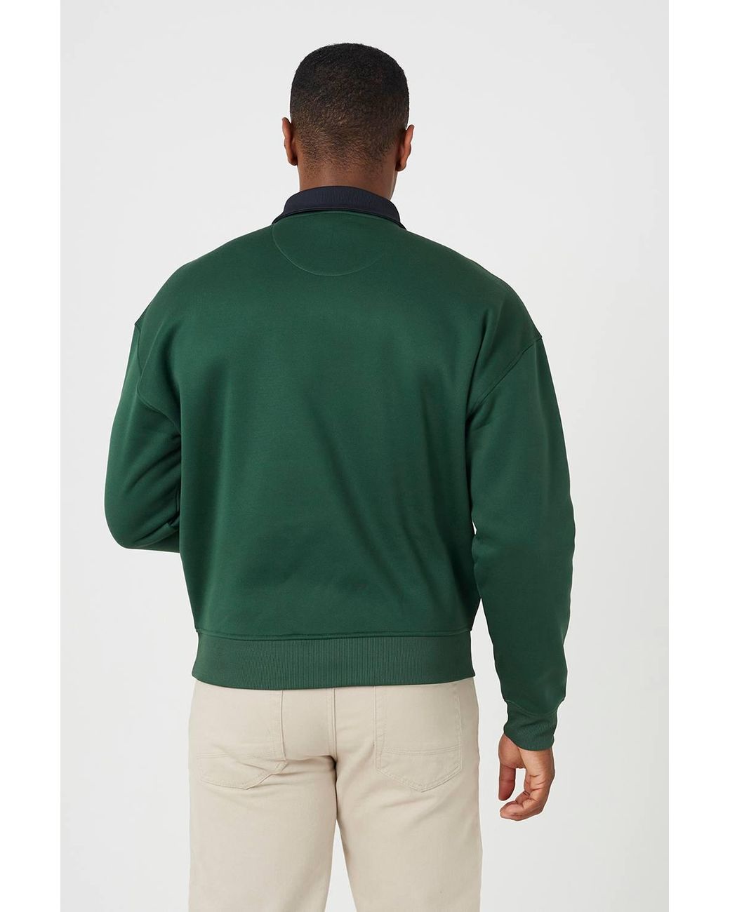 Brave Soul Green Contrast Collar Long Sleeve Polo Shirt for men