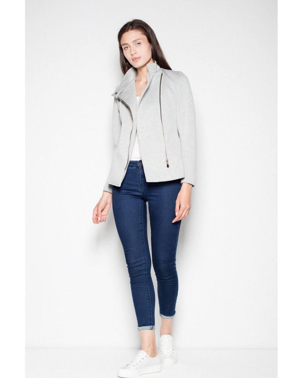 Love Lace White Minimal Ramoneska Jacket With Decorative Pockets