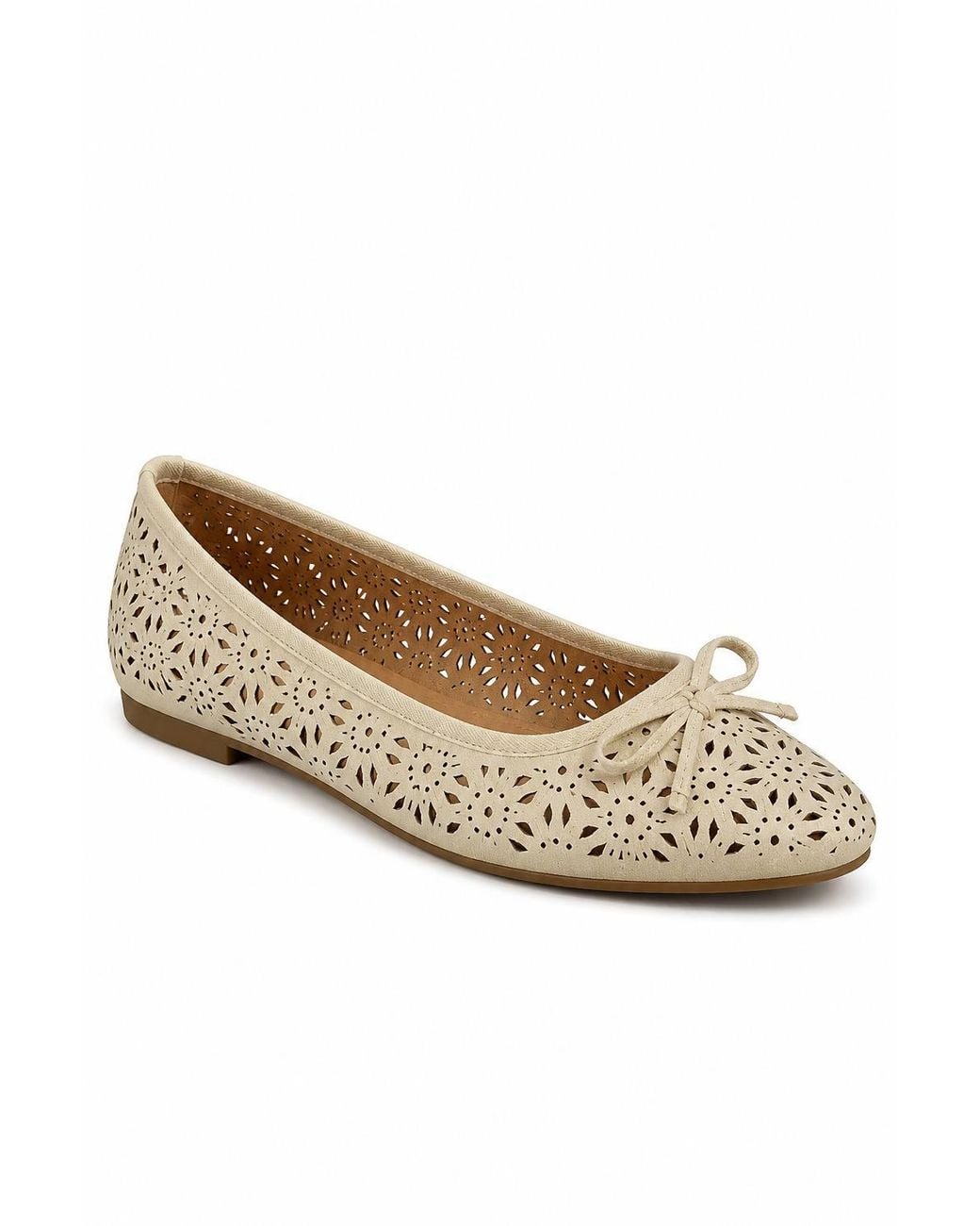 Spot on Multicolor Laser Cut Floral Bow Detail Ballet Pump