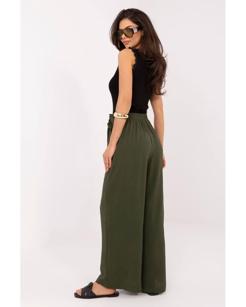 Love Lace Green Modern Viscose High Waisted Wide Leg Trousers
