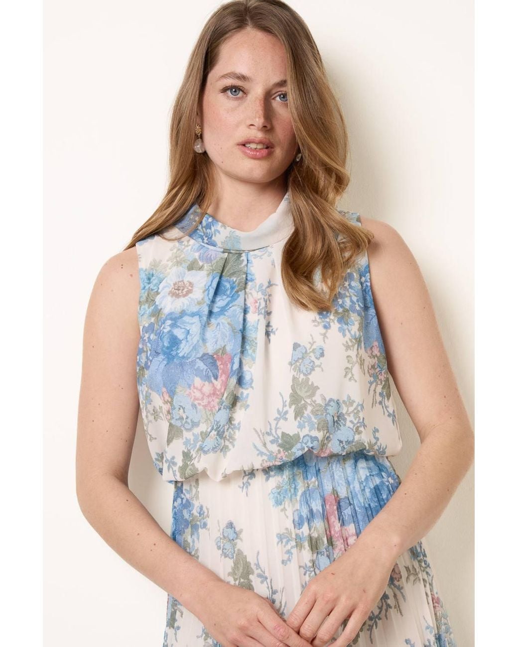 Blue Vanilla Blue Elasticated Waist Sleeveless Collar Midi Dress