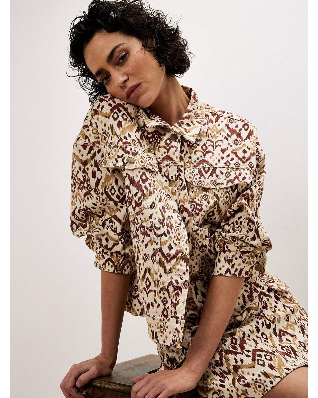 Apricot Natural Ikat Denim Jacket