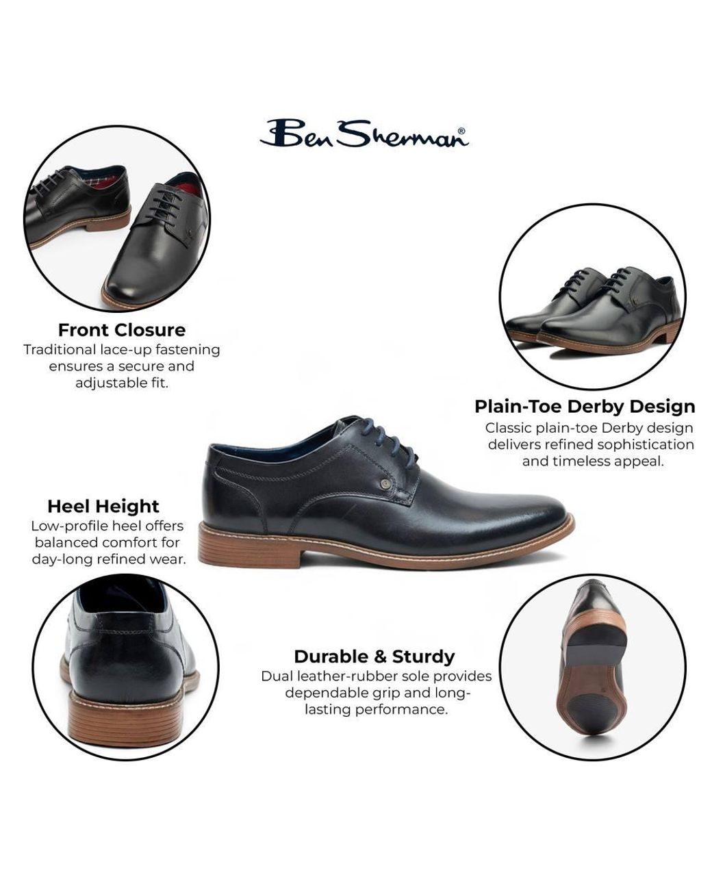 Infinity Leather Blue Ben Sherman Leather Oxford Brogue Formal Derby Shoes for men