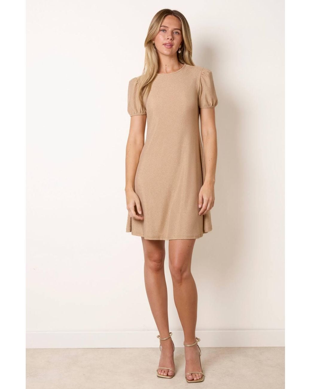 Blue Vanilla Natural Short Sleeve Round Neck Mini Dress