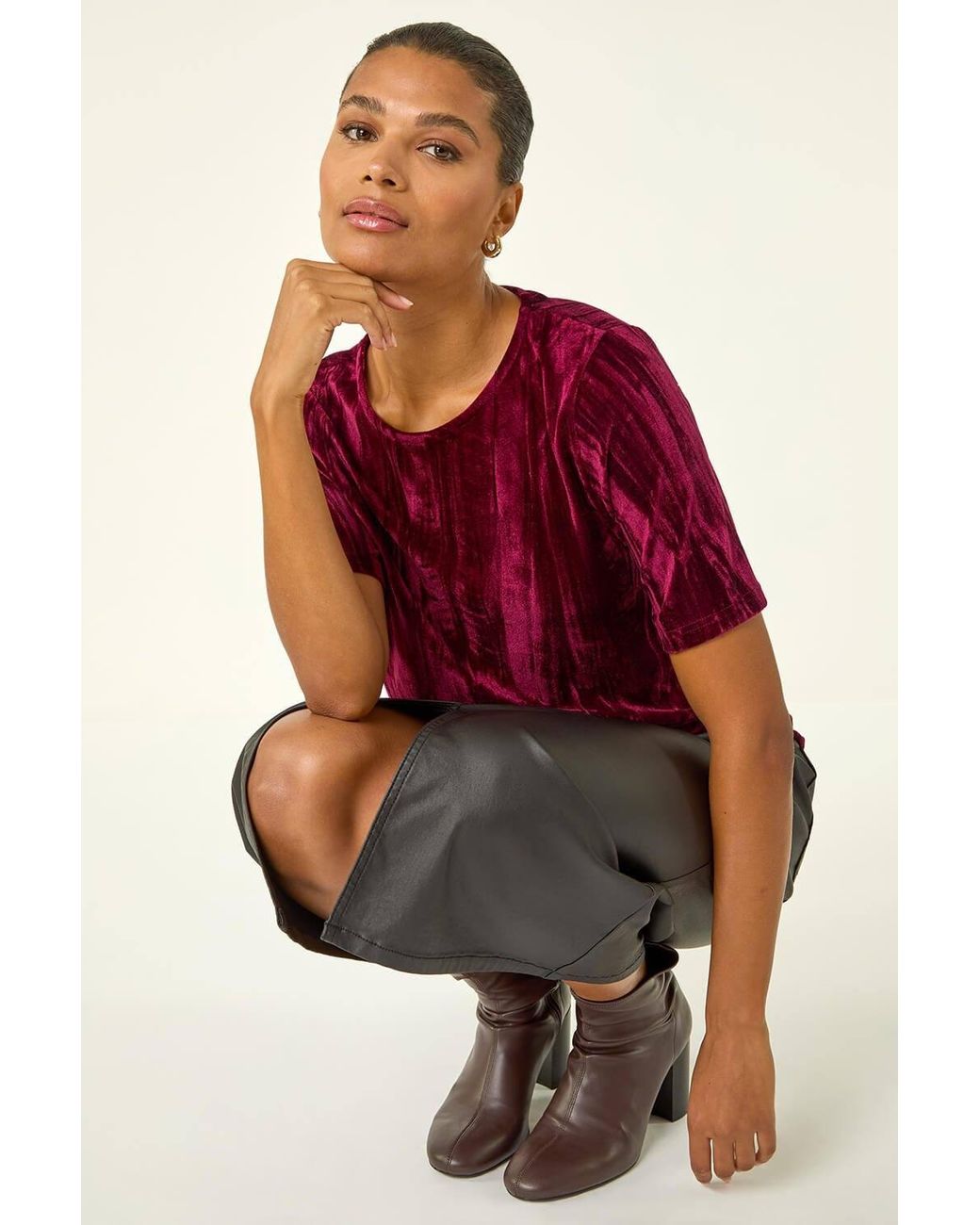 Roman Red Pleated Velvet Stretch Top
