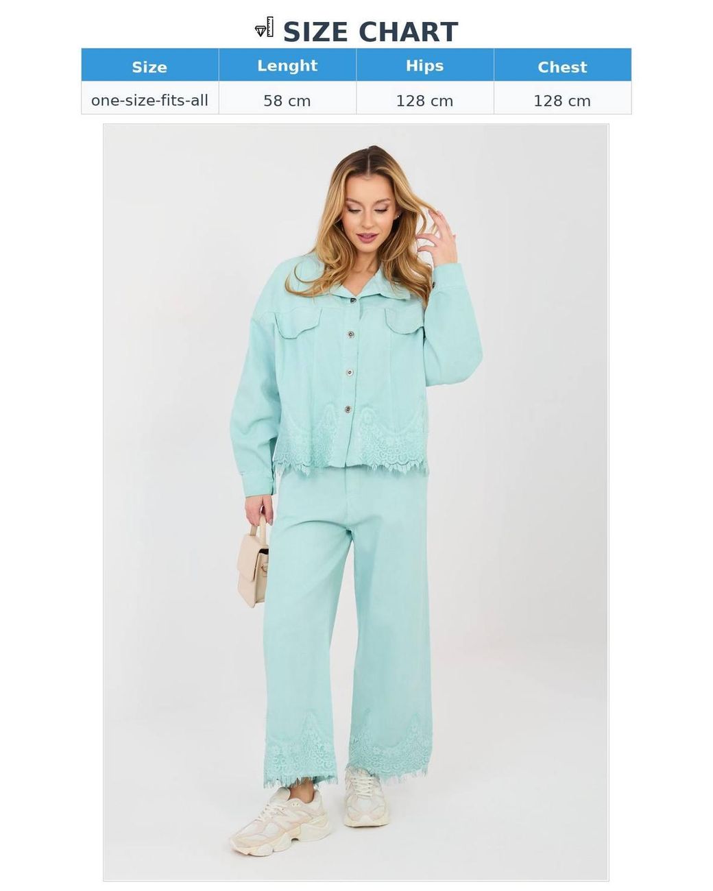 Love Lace Blue Cotton Denim Jacket With Lace Hem
