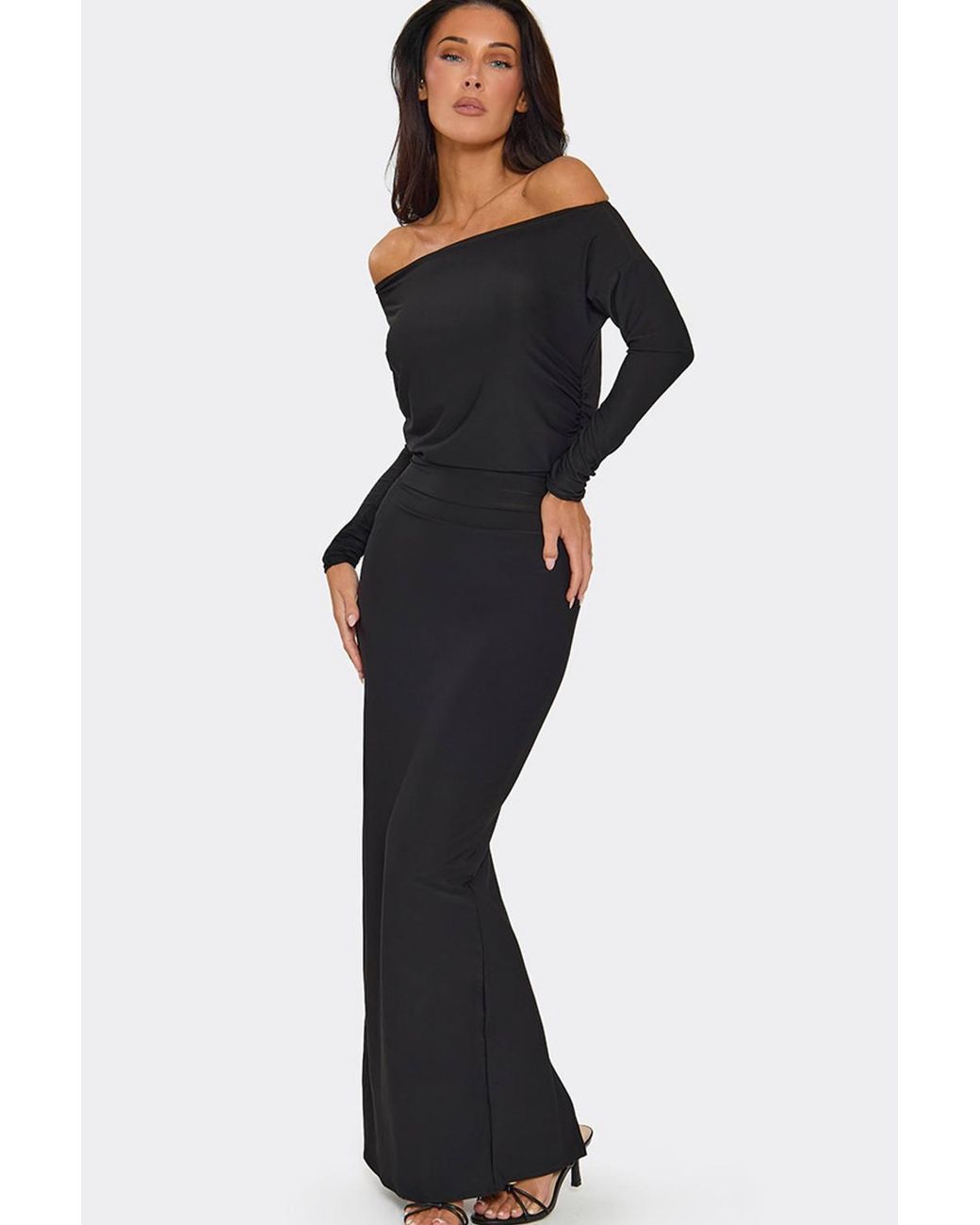 EGO Black Long Sleeve Ruched Maxi Dress