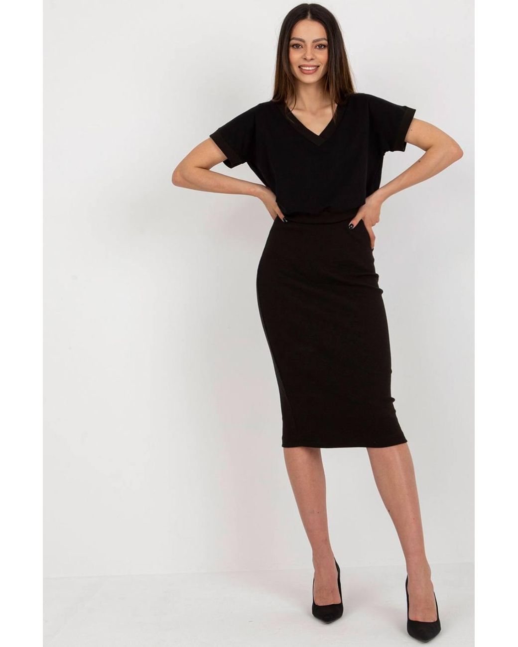 Love Lace Black Heart Neckline Blouse & Slip Dress Set Style 182093
