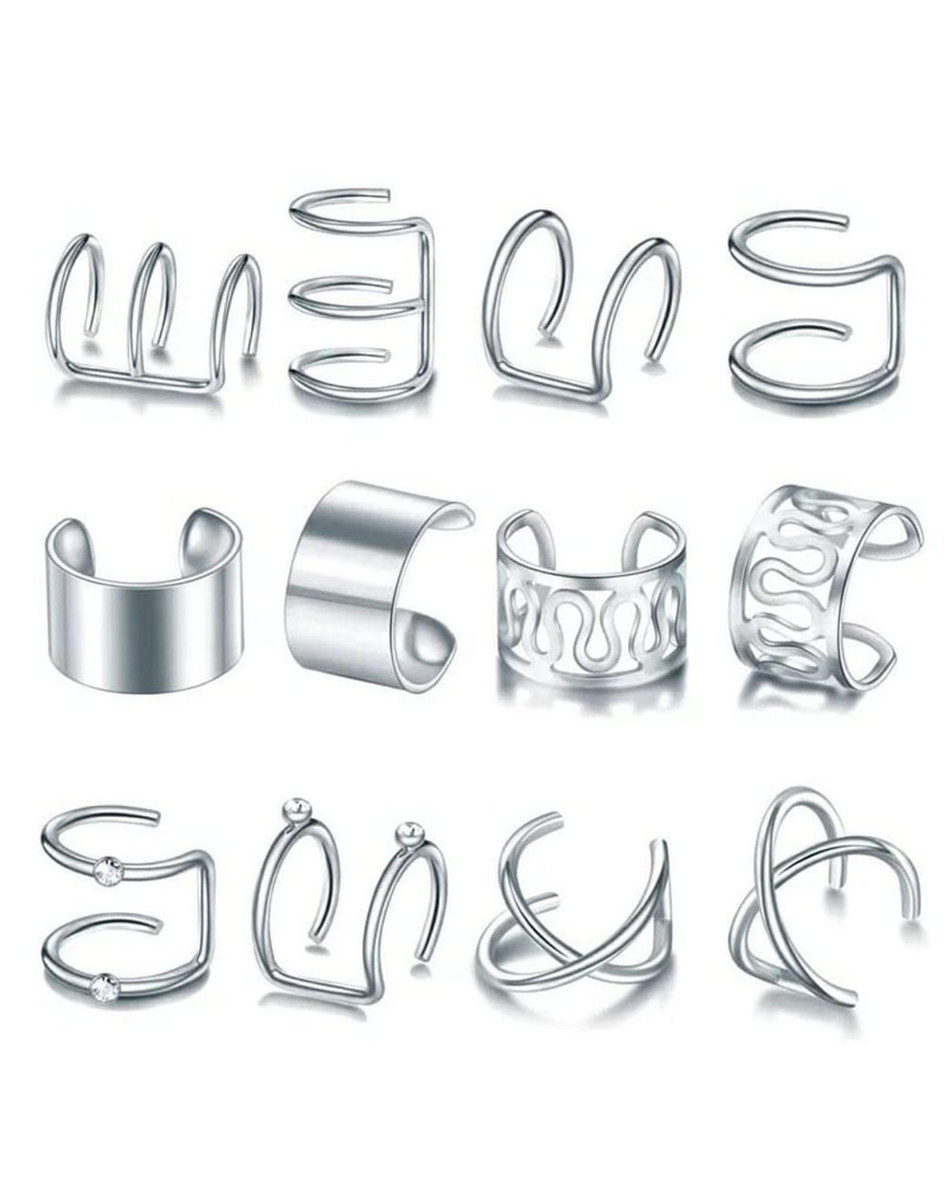 The Colourful Aura Brown 12 Piece Wire No Piercing Cartilage Helix Ear Cuff