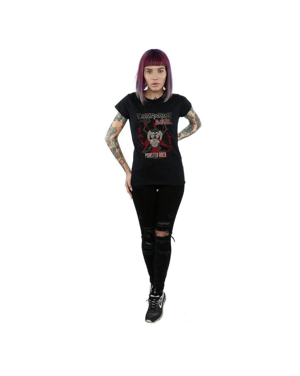 Looney Tunes Black Monster Rock Tasmanian Devil Cotton T-Shirt