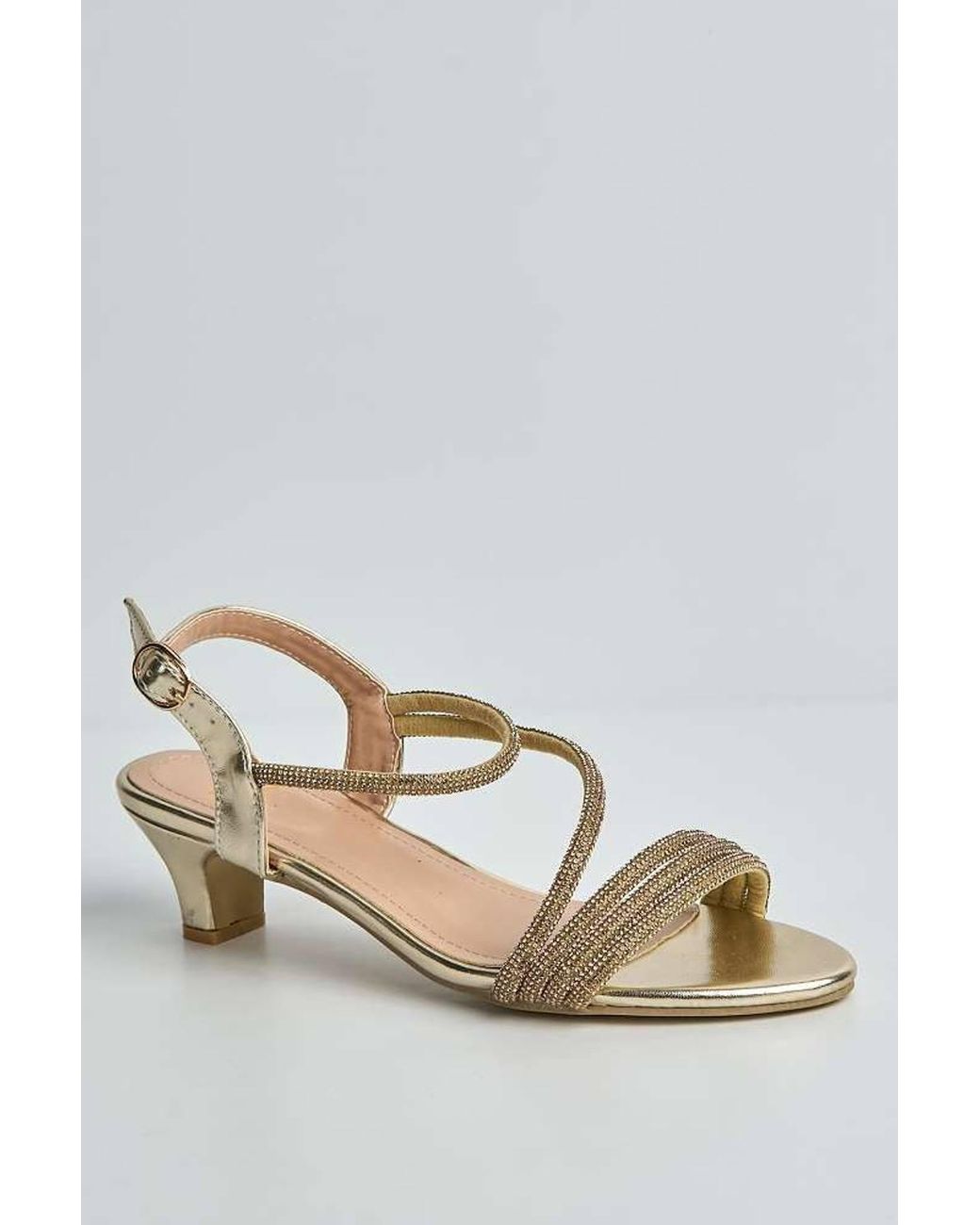 Miss Diva Metallic Elena Diamante Embellished Band Low Heel Strappy Sandals