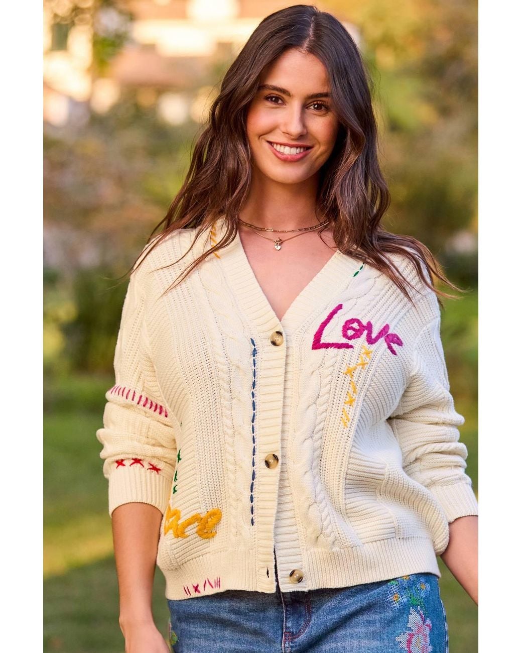 Joe Browns Natural Oversized Embroidered Cable Knit Cardigan