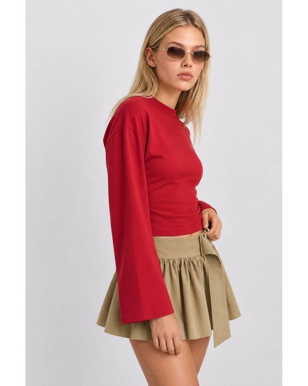 Happiness İstanbul Red Crew Neck Long Sleeve Blouse