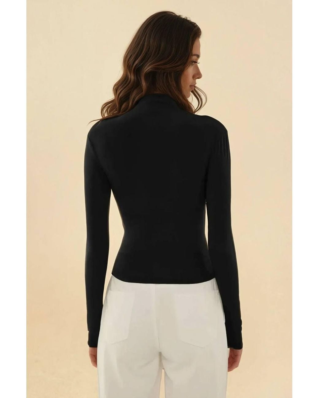 Hiccup Black High Collar Drape Detail Blouse
