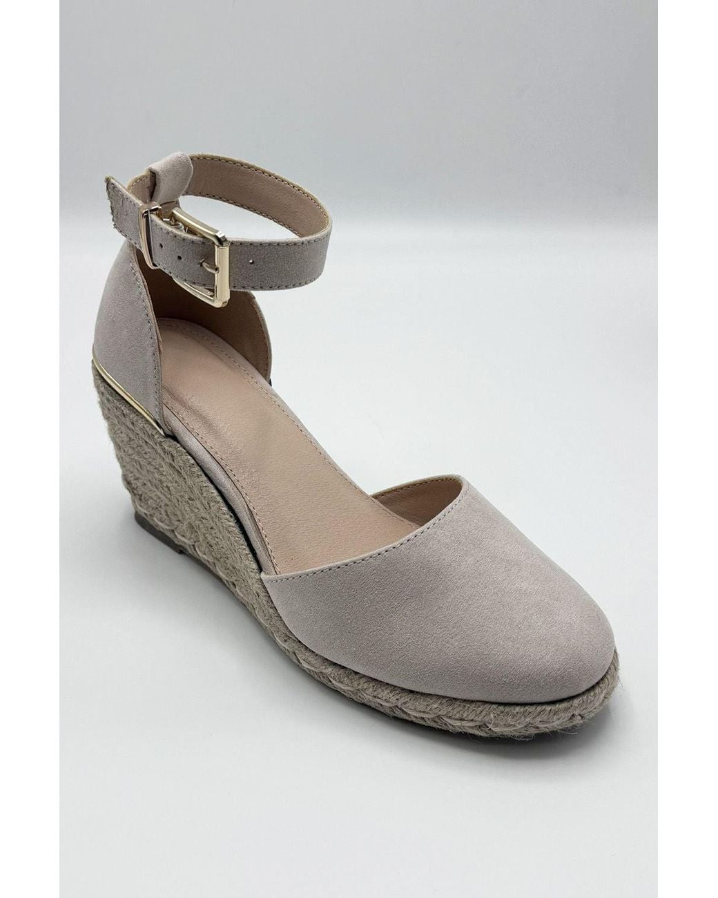 Miss Diva Gray Adara Round Toe Espadrille Wedges With Anklestrap & Buckle
