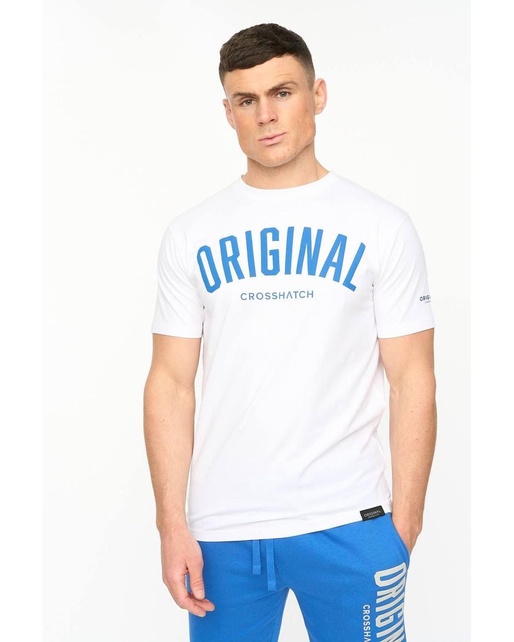 Crosshatch Blue Kensby Crew Neck Cotton T-Shirt With High Build Graphics for men