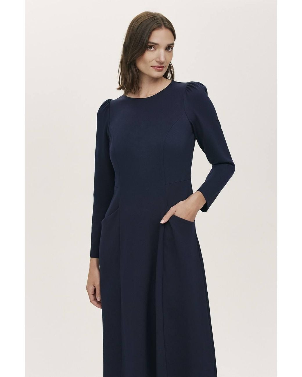Finery London Blue Felice Ponte Jersey Midi Dress