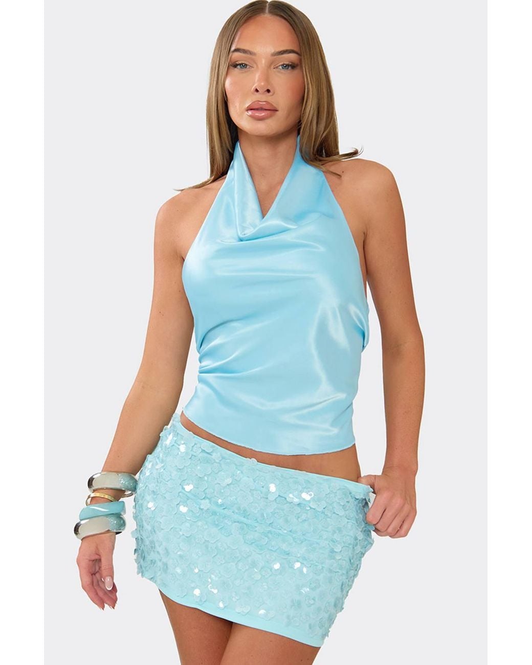 EGO Blue Sleeveless Open Back Hoodie