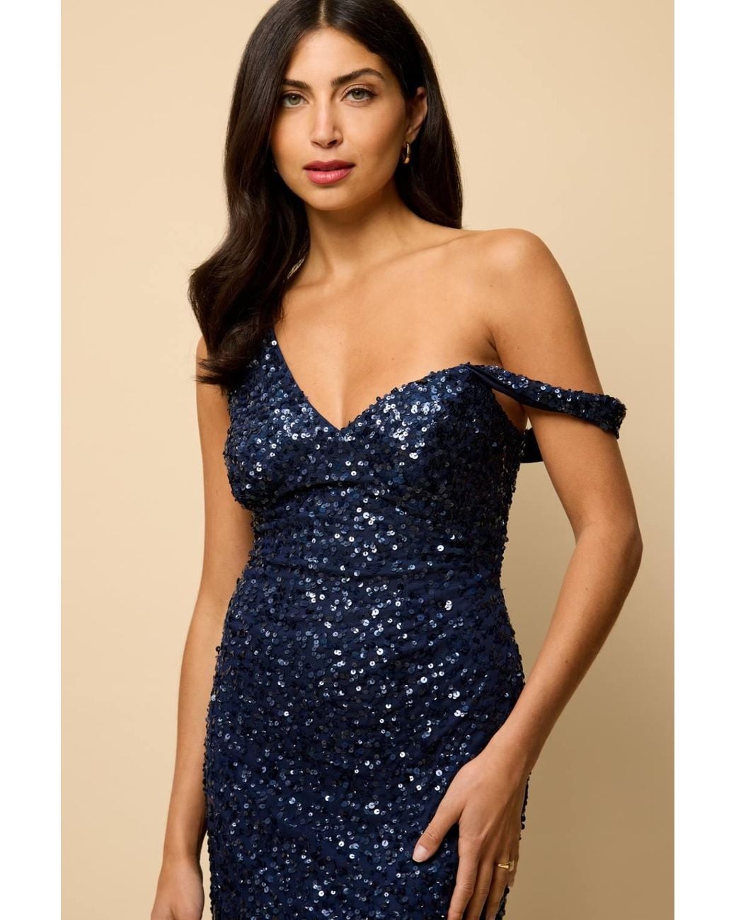 Little Mistress Blue Asymetric Embellished Maxi Dress