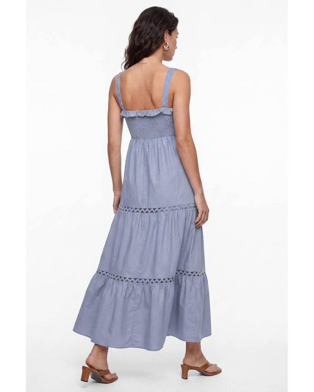 Lovedrobe Blue Ric Rac Detail Tiered Midaxi Dress