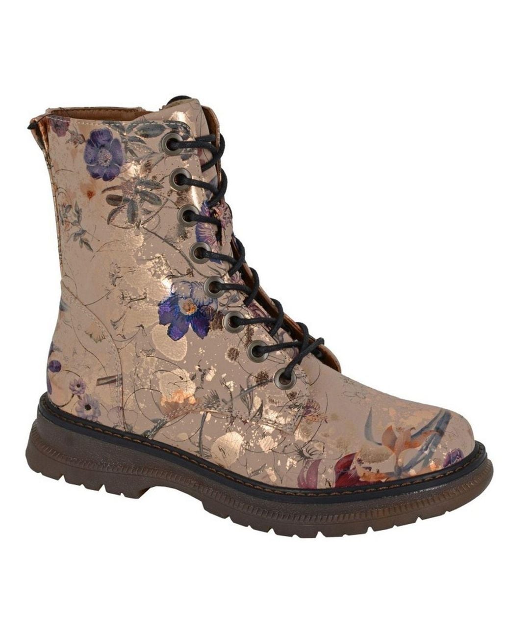 Cipriata Brown Annetta Floral Combat Boots