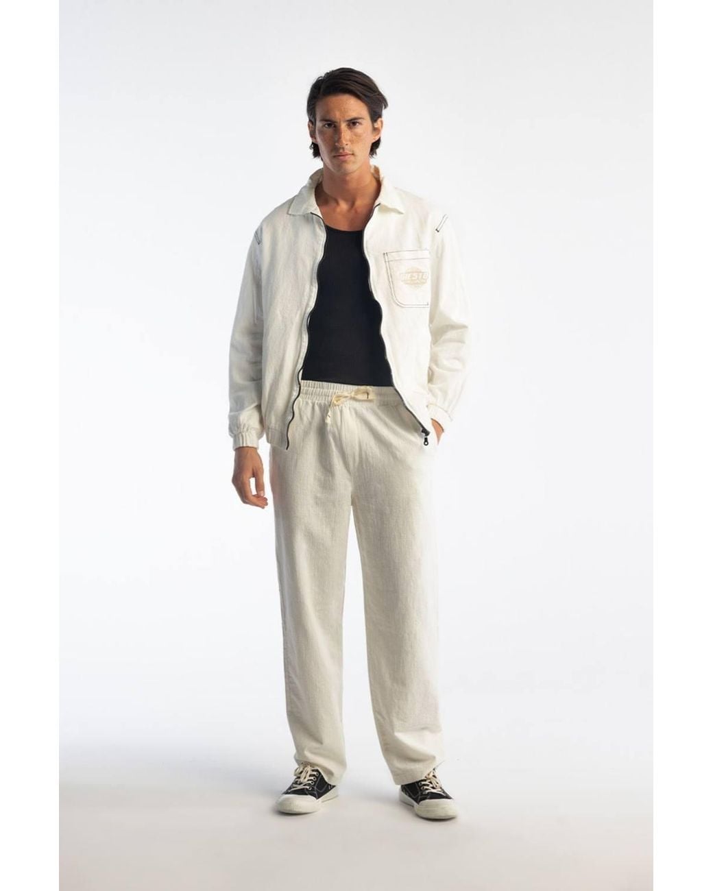 Giesto White Straight Leg Pants With Drawstring Waist for men