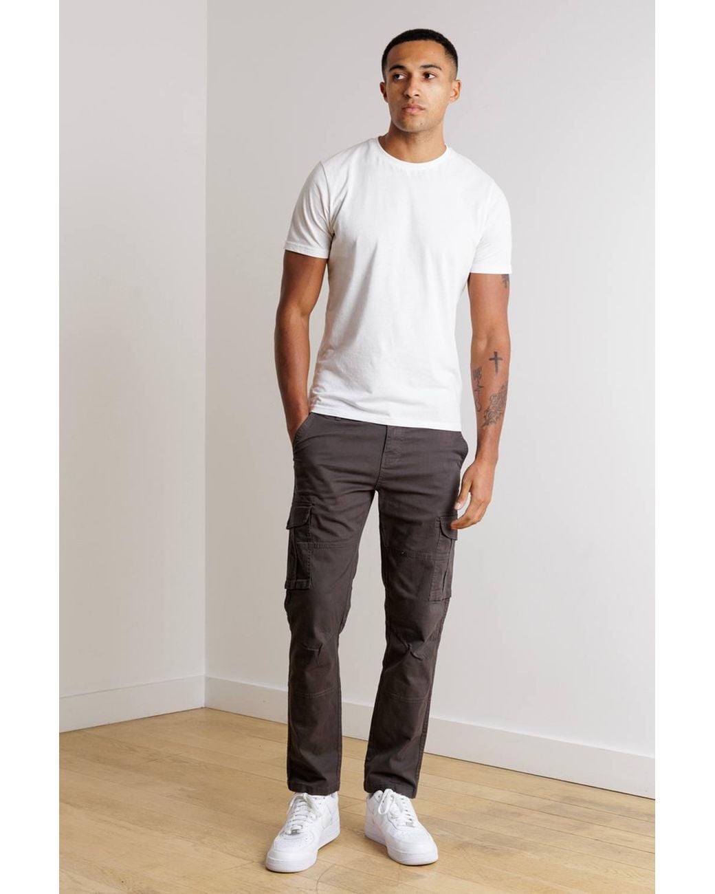 Tokyo Laundry Gray Straight Leg Cargo Trousers for men