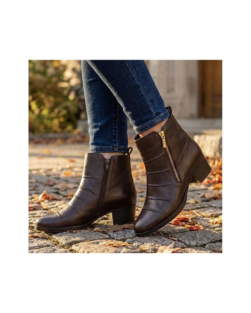 Pavers Brown Smart Leather Zip Fasten Block Heel Ankle Boots