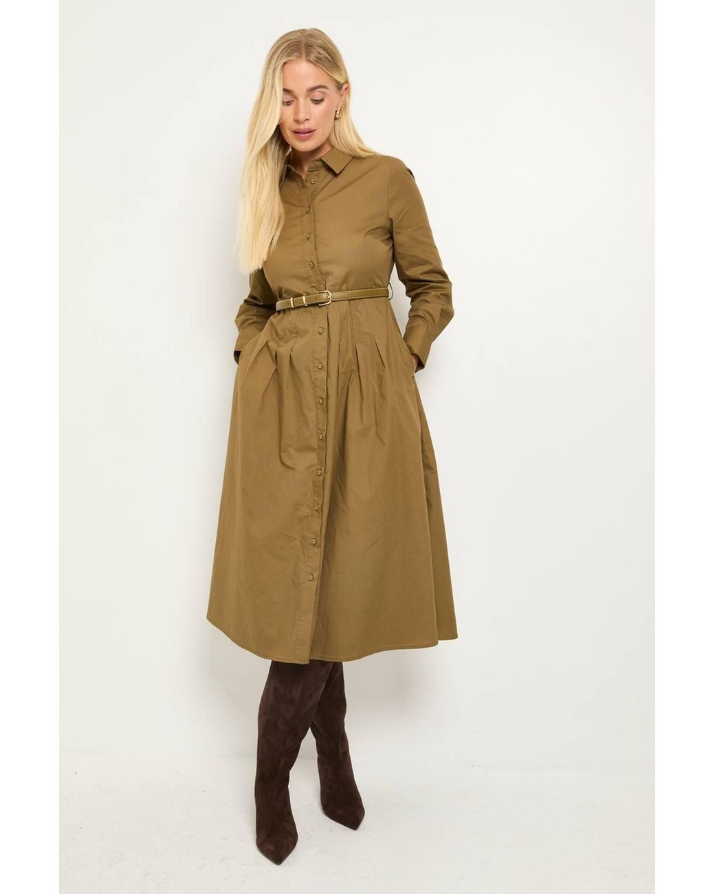 Wallis Natural Petite Cotton Belted Shirt Dress