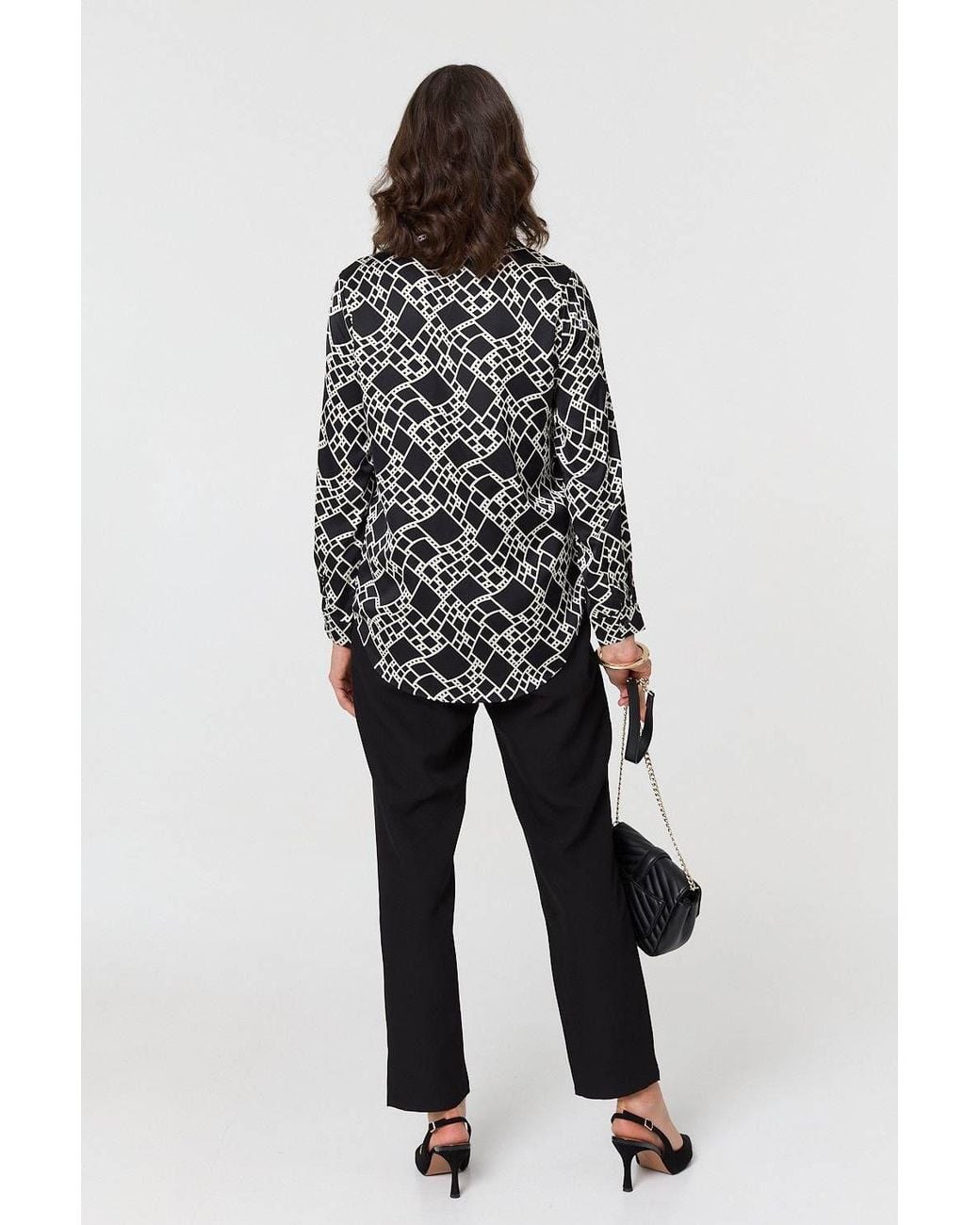 Izabel London Black Geo Print V-Neck Long Sleeve Shirt