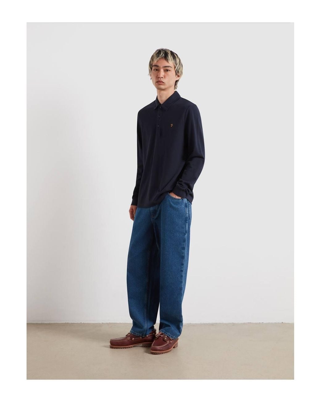 Farah Blue Irwin Button Down Jumper True for men