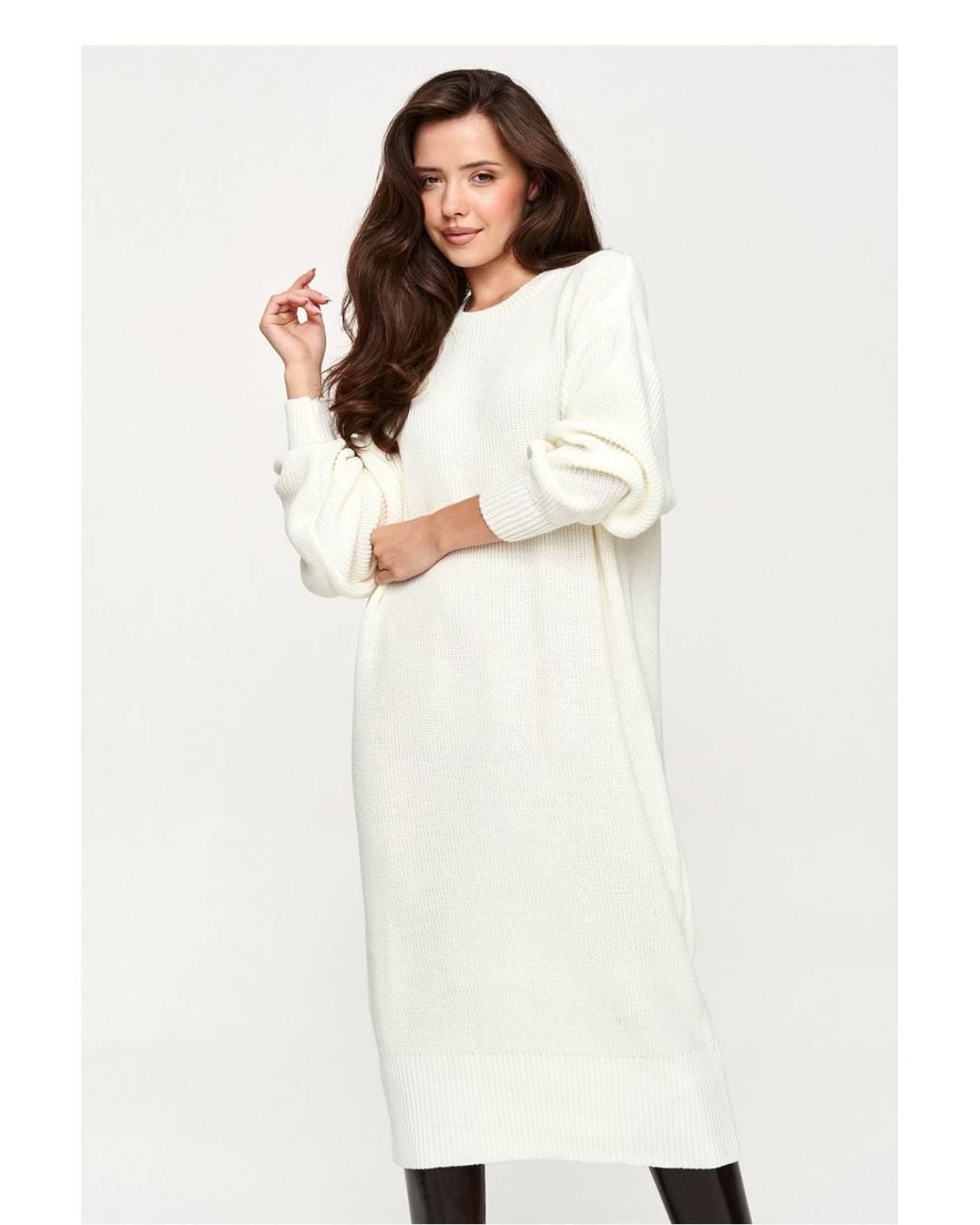 Love Lace Natural Knitted Long Sleeve Shift Dress