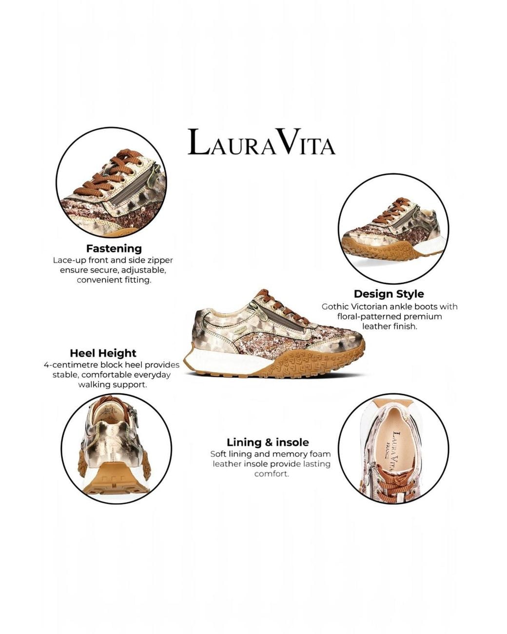 Infinity Leather Metallic Floral Leather Trainer Sneaker Shoes