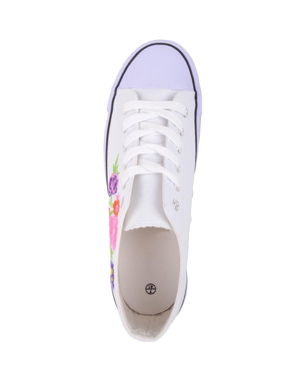 Absolute Footwear White Lace Up Low Top Canvas Summer Holiday Pumps With Floral Design