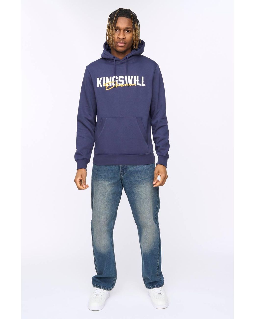 Kings Will Dream Blue Bilkie Cotton-Rich Regular Fit Overhead Hoodie for men