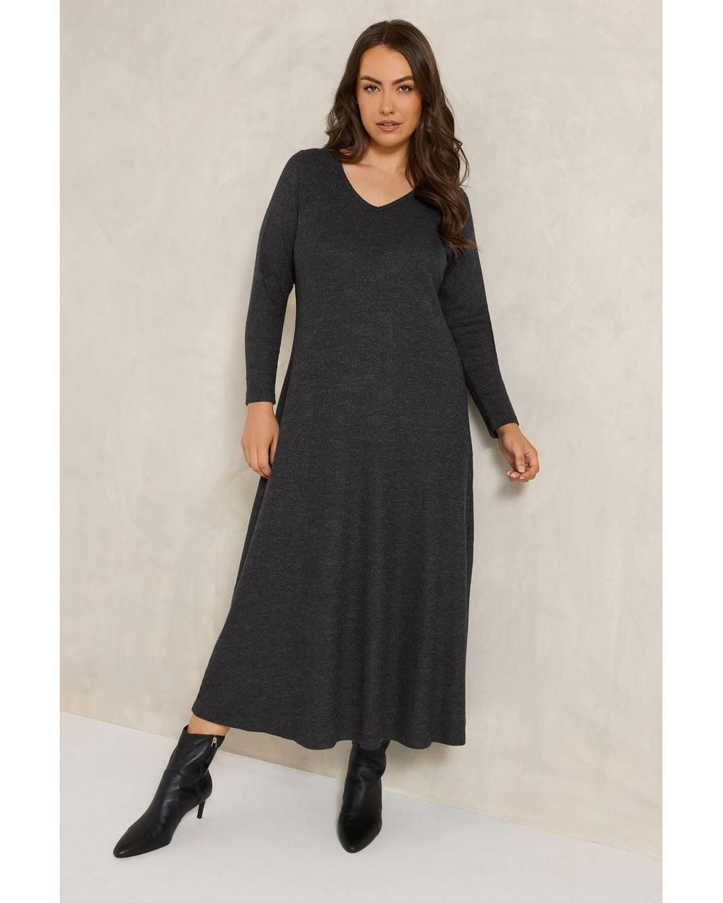 Evans Black Ribbed Swing Maxi Dress